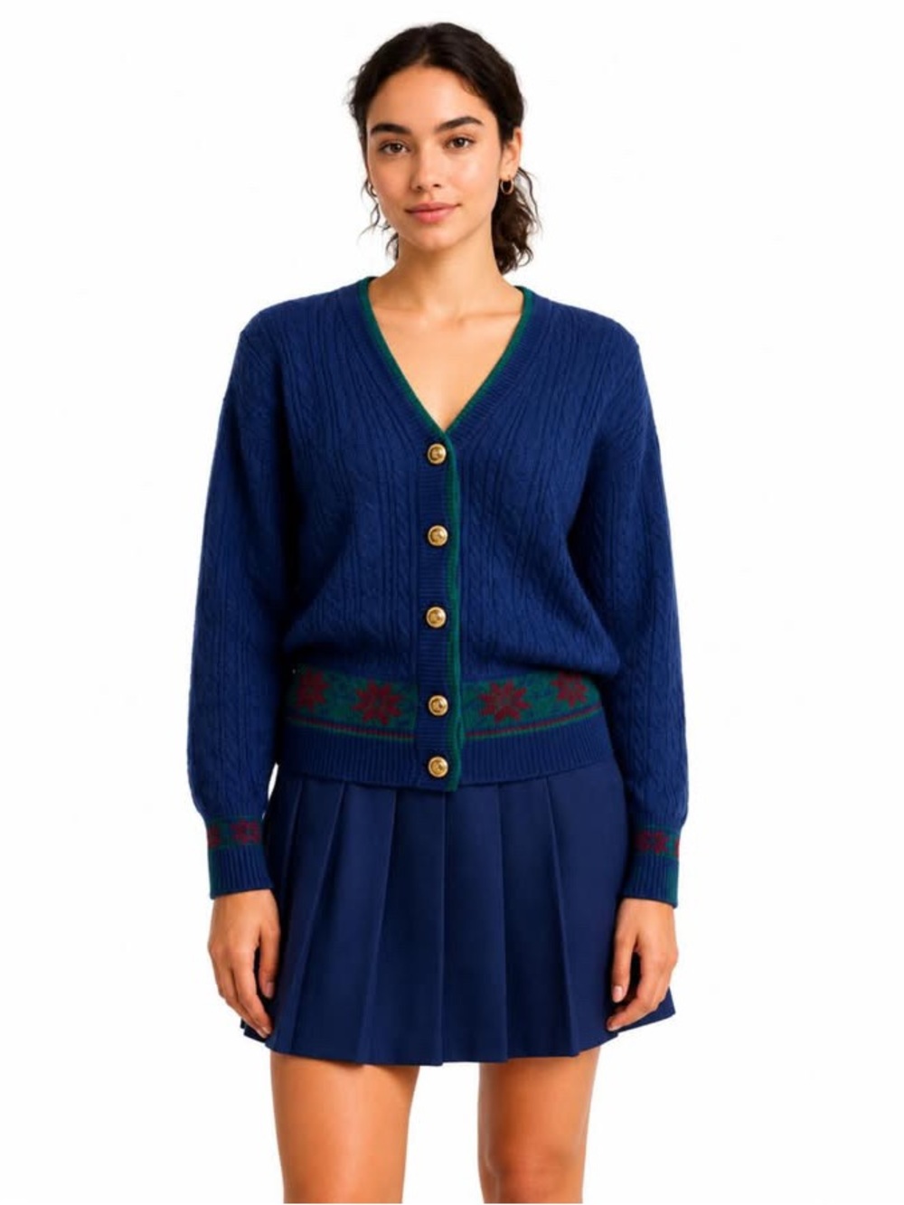 Rare Vintage Cable Cardigan Sweater With Gold  Buttons